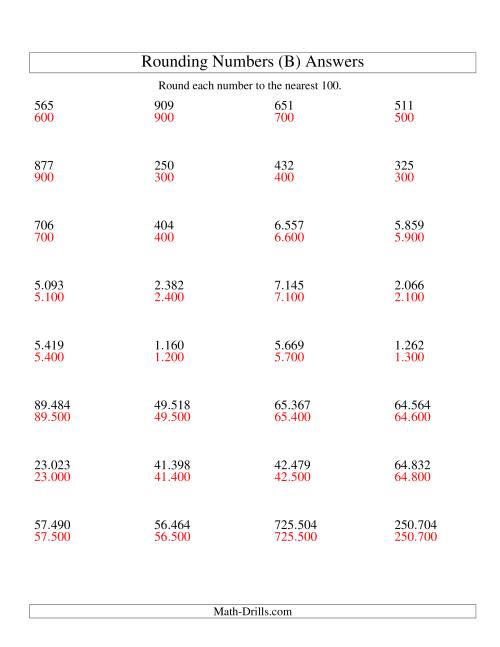 The Rounding Numbers to the Nearest 100 (Euro Version) (B) Math Worksheet Page 2