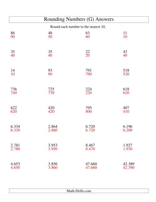 The Rounding Numbers to the Nearest 10 (Euro Version) (G) Math Worksheet Page 2