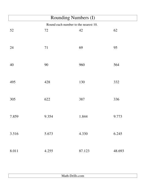 The Rounding Numbers to the Nearest 10 (Euro Version) (I) Math Worksheet