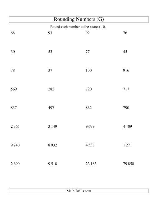 The Rounding Numbers to the Nearest 10 (SI Version) (G) Math Worksheet
