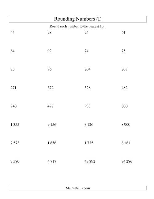 The Rounding Numbers to the Nearest 10 (SI Version) (I) Math Worksheet