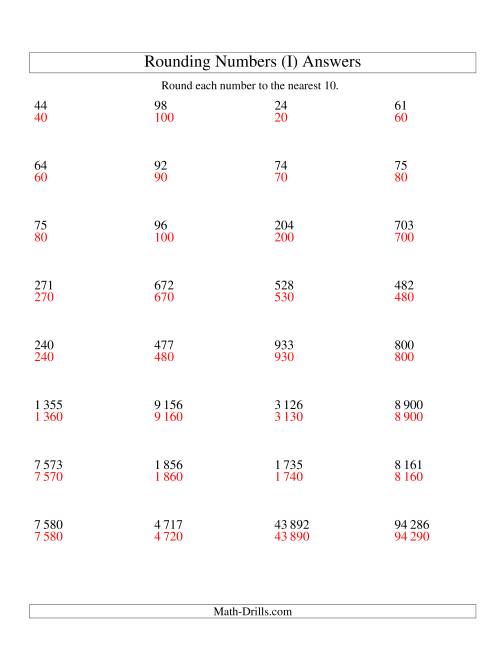 The Rounding Numbers to the Nearest 10 (SI Version) (I) Math Worksheet Page 2