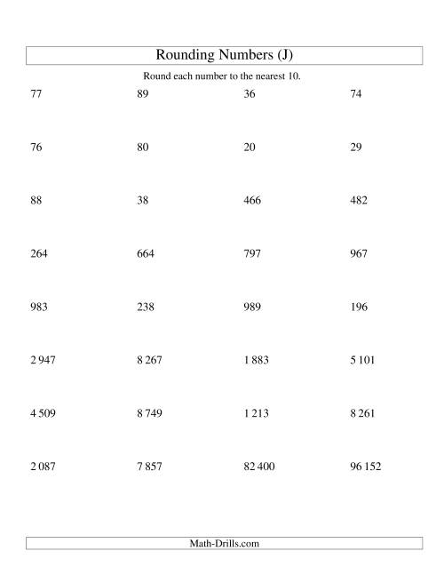 The Rounding Numbers to the Nearest 10 (SI Version) (J) Math Worksheet