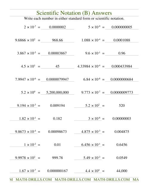 The Scientific Notation (B) Math Worksheet Page 2
