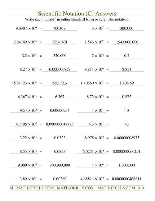 The Scientific Notation (C) Math Worksheet Page 2