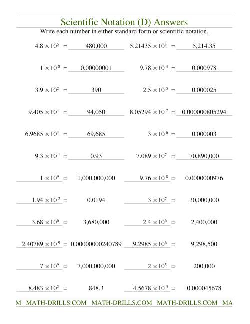 The Scientific Notation (D) Math Worksheet Page 2