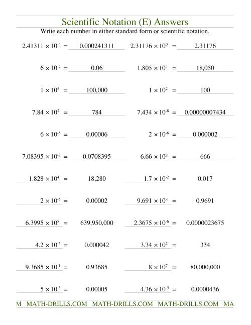 The Scientific Notation (E) Math Worksheet Page 2