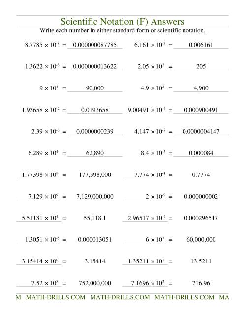 The Scientific Notation (F) Math Worksheet Page 2