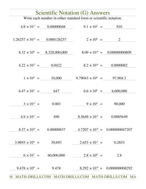 The Scientific Notation (G) Math Worksheet Page 2