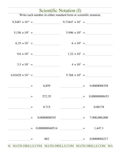 The Scientific Notation (I) Math Worksheet