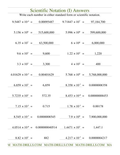 The Scientific Notation (I) Math Worksheet Page 2