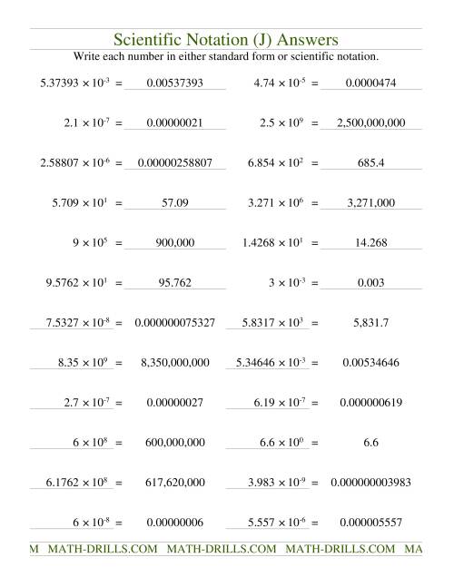 The Scientific Notation (J) Math Worksheet Page 2