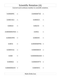 Converting Ordinary Numbers to Scientific Notation (Small Only)