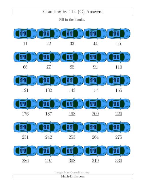 The Counting by 11's with Cars (G) Math Worksheet Page 2