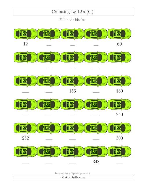 The Counting by 12's with Cars (G) Math Worksheet