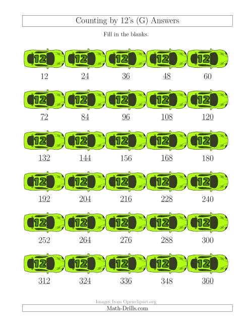 The Counting by 12's with Cars (G) Math Worksheet Page 2