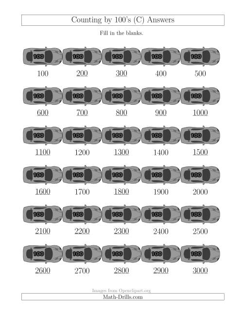 The Counting by 100's with Cars (C) Math Worksheet Page 2