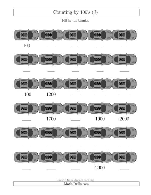 The Counting by 100's with Cars (J) Math Worksheet
