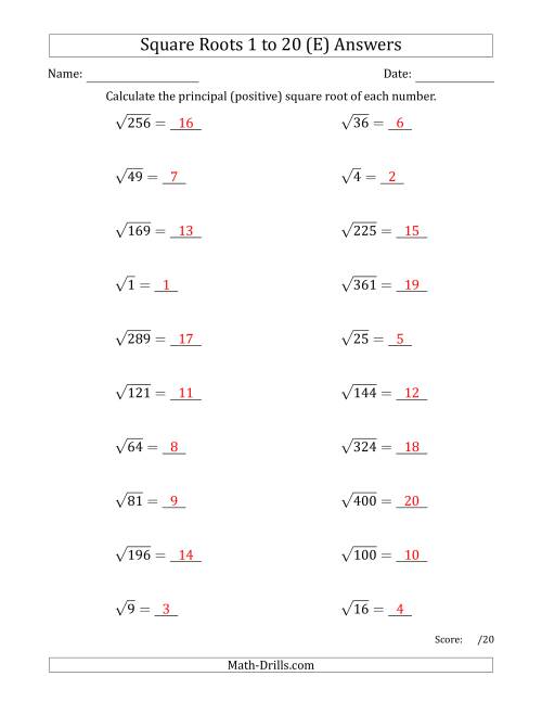 Principal Square Roots 1 To 20 E