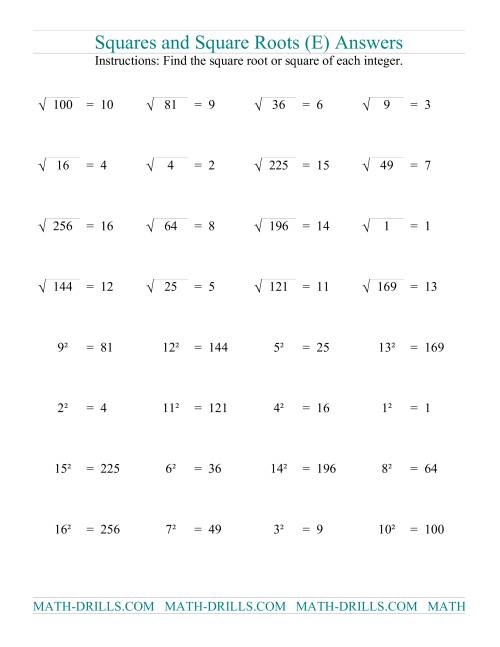 The Squares and Square Roots (E) Math Worksheet Page 2