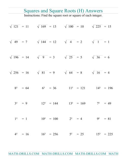 Squares and Square Roots (H)