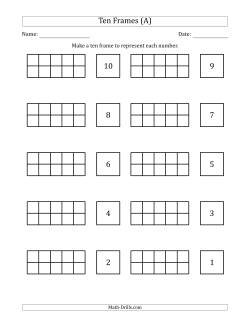 Blank Ten Frames with the Numbers in Reverse Order