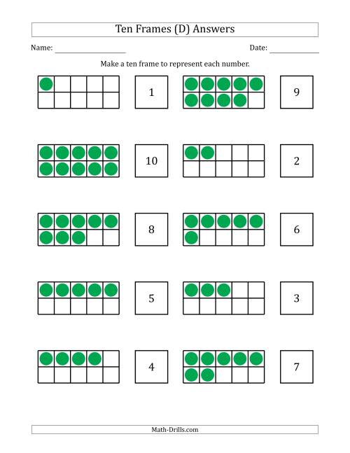 The Blank Ten Frames with the Numbers in Random Order (D) Math Worksheet Page 2