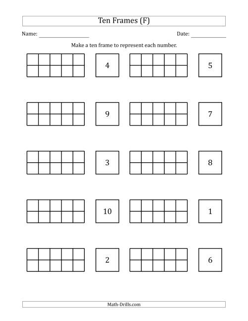 The Blank Ten Frames with the Numbers in Random Order (F) Math Worksheet