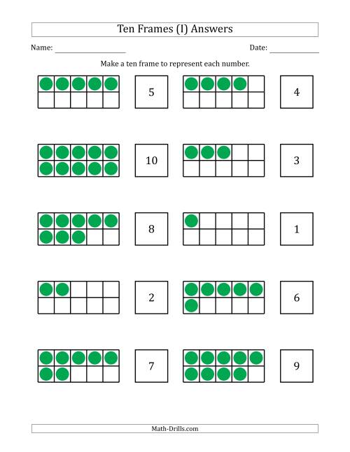 The Blank Ten Frames with the Numbers in Random Order (I) Math Worksheet Page 2