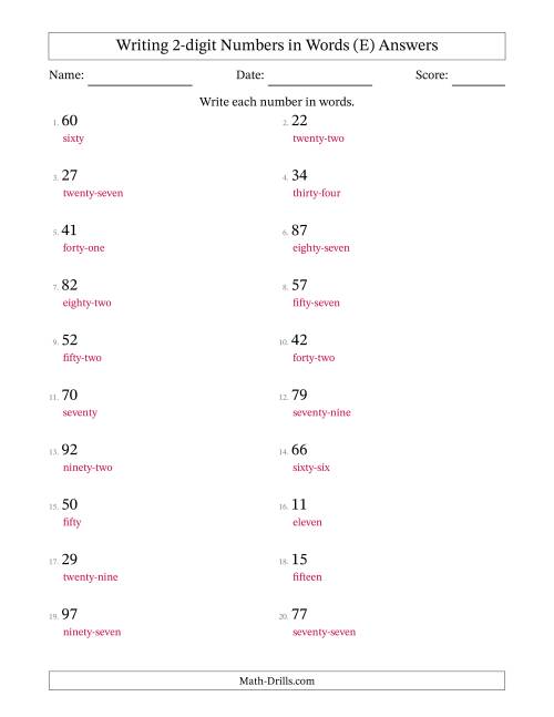The Writing 2-digit Numbers in Words (E) Math Worksheet Page 2