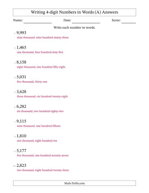The Writing 4-digit Numbers in Words (All) Math Worksheet Page 2