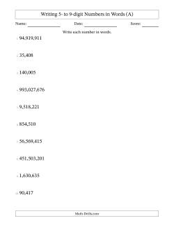 Writing 5- to 9-digit Numbers in Words