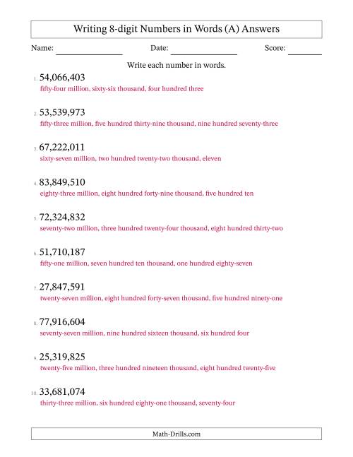 Writing 8 digit Numbers In Words A 