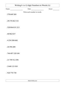 Writing 8- to 12-digit Numbers in Words (SI Format)