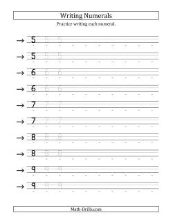 Practice Writing The Numerals from 5 to 9