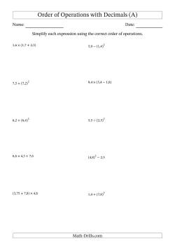 Order Of Operations Worksheets