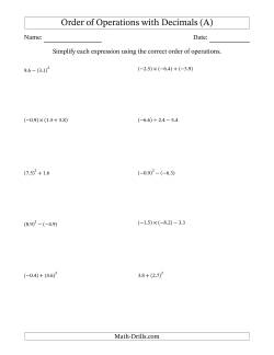 Order of Operations with Negative and Positive Decimals (Two Steps)