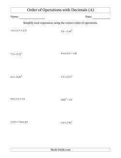 order of operations worksheets
