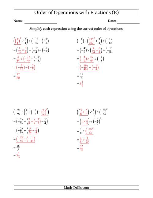 Order of Operations with Negative and Positive Fractions (Four Steps) (E)