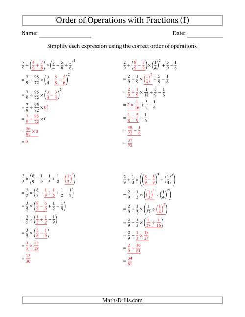 The Order of Operations with Positive Fractions (Six Steps) (I) Math Worksheet Page 2