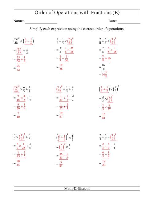 The Order of Operations with Positive Fractions (Three Steps) (E) Math Worksheet Page 2
