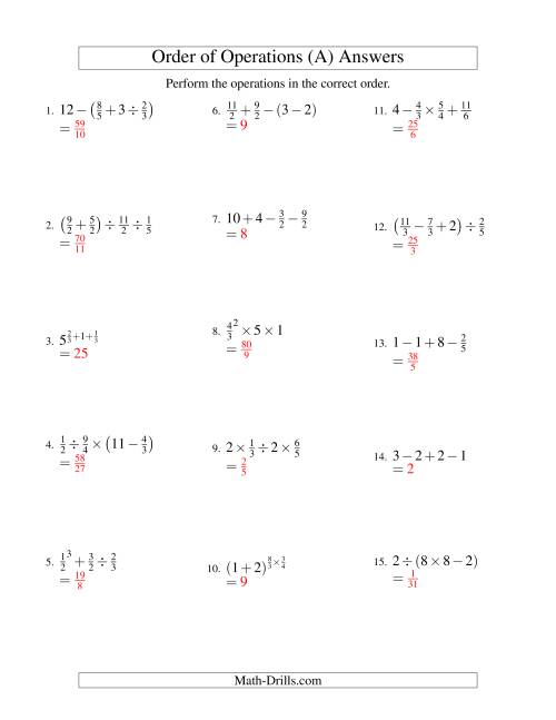 The Fractions Order of Operations -- Three Steps (Old) Math Worksheet Page 2