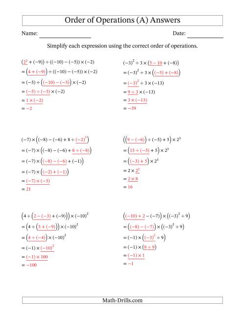 Order of Operations with Negative and Positive Integers ...