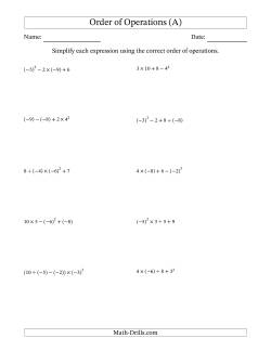 Order of Operations with Negative and Positive Integers (Four Steps)