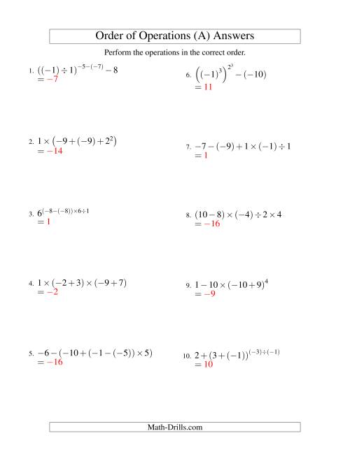 The Integers Order of Operations -- Four Steps Including Negative Integers (Old) Math Worksheet Page 2