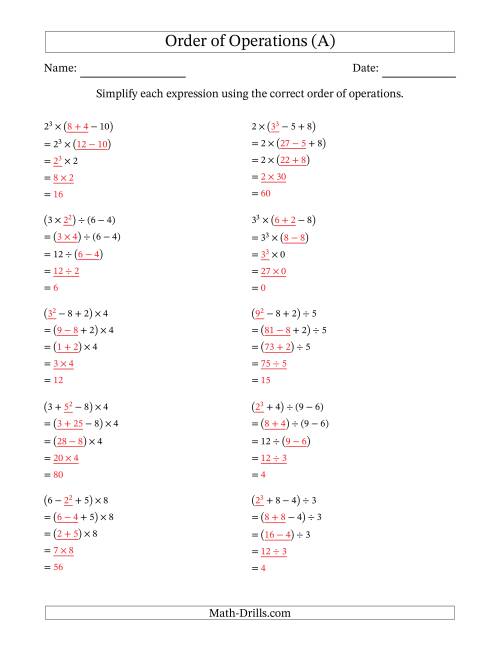 The Order of Operations with Whole Numbers (Four Steps) (All) Math Worksheet Page 2