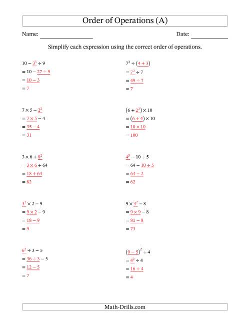 order of operations with whole numbers three steps a