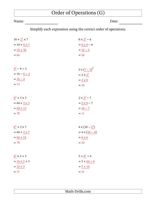 The Order of Operations with Whole Numbers (Three Steps) (G) Math Worksheet Page 2