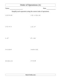 Order of Operations with Negative and Positive Integers (Two Steps)