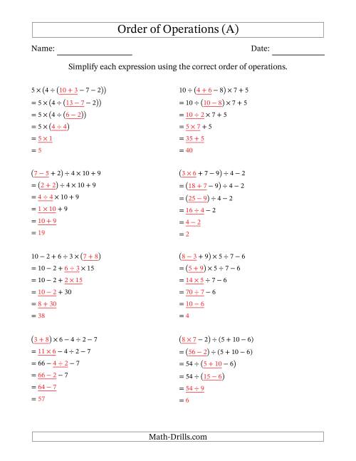 Order Of Operations With Whole Numbers And No Exponents Five Steps A